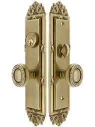 Regency F20 Function Mortise Lock Entryset in Antique Brass with Left Hand Ribbon and Reed Knobs, and Stop/Release Buttons.